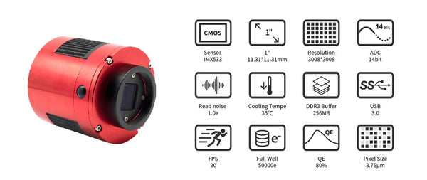 Zwo Asi533Mc Pro Usb3.0 Cooled Colour Camera (Asi533Mc-P) - All-Star Telescope Canada - For All Things Astro, Binoculars, And Science | ZWO ASI533MC Pro USB3.0 Cooled Colour Camera (ASI533MC-P)