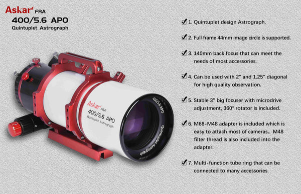 Askar Fra 400 Quintuplet Apo Astrograph (Fra400) - All-Star Telescope Canada - For All Things Astro, Binoculars, And Science | Askar FRA 400 Quintuplet APO Astrograph (FRA400)