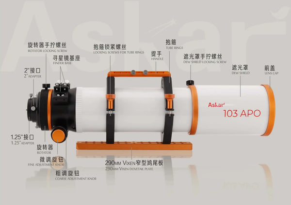 Askar 103APO 103 APO Side View Labeled Diagram | Askar 103APO Refractor Telescope (ASKAR-103APO)