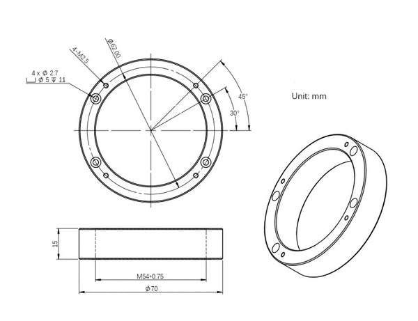 ZWO M54 adapter replacing EFW (ZWO-D70-M54F) | ZWO M54 adapter replacing EFW (ZWO-D70-M54F)